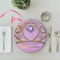 Pink Purple Gold Glitter Jeweled Tiara Quincea&#241;era Paper Plates