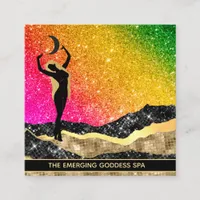 *~* Goddess Woman Ombre Rainbow Glitter Unicorn Square Business Card