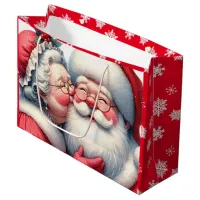 Mrs Clause Kissing Santa Cute Christmas  Large Gift Bag