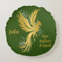 Glam Gold Phoenix Silver Glitter Monogram Green | Round Pillow