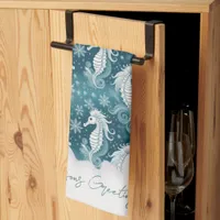 Coastal Christmas Seahorse & Snowflakes #13 ID1009 Kitchen Towel