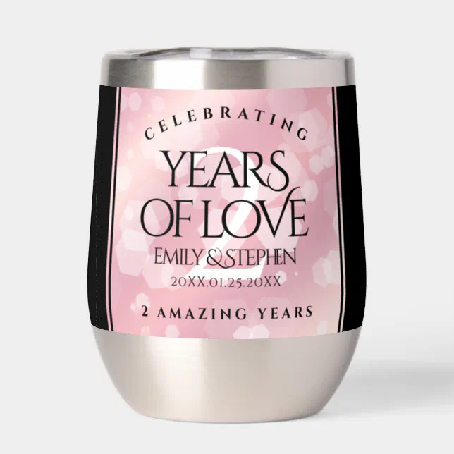 Elegant 2nd Rose Quartz Wedding Anniversary Thermal Wine Tumbler