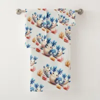 Funny Colorful Dancing Nudibranchs and Corals Bath Towel Set