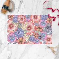 Colorful Vibrant Hand-drawn Flowers and Leaves Tissue Paper