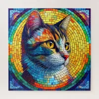 Amazing Stained Glass Mosaic Cat Portrait  Jigsaw Puzzle