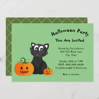 Black Cat Jack o' Lanterns Pumpkin Halloween Party Invitation