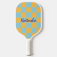 Retro Geometric Squares Bright Checkered Pattern Pickleball Paddle