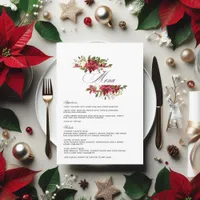 Watercolor Poinsettia and Holly Christmas Wedding Menu