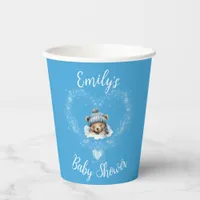 Snow Excited Blue Teddy Bear Baby Shower Paper Cups