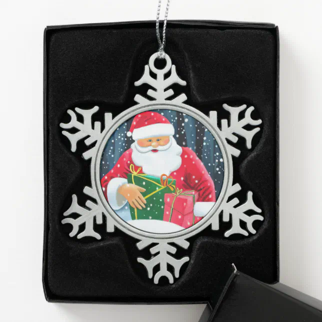 Merry Christmas - Merry Christmas - Santa Claus Snowflake Pewter Christmas Ornament