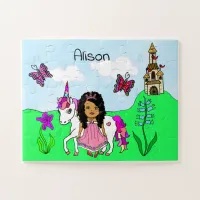 Personalized Name Princess and Unicorn Fairytale Jigsaw Puzzle