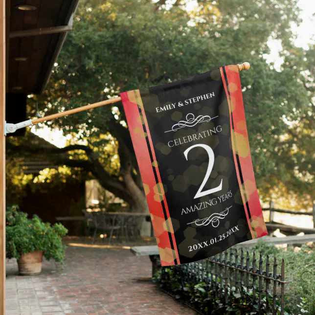 Elegant 2nd Garnet Wedding Anniversary House Flag