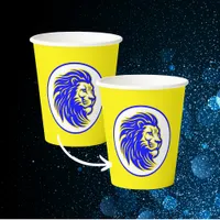 Yellow and Blue Lion Mascot Party Paper Cups