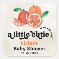 A Little Cutie Is On The Way Orange Baby Shower  Square Sticker