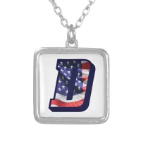 American Flag Letter "D" Silver Plated Necklace