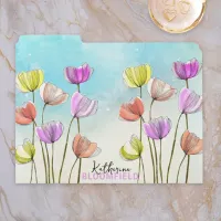Elegant Watercolor and Ink Tulips in Blue Sky File Folder
