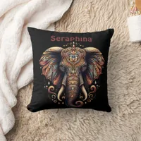 Majestic elephant adorned with intricate patterns throw pillow