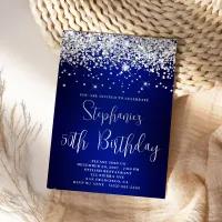 50th Birthday Silver Glitter Royal Blue Navy Ombre Invitation