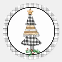 Country Christmas Buffalo Plaid Rustic  Classic Ro Classic Round Sticker