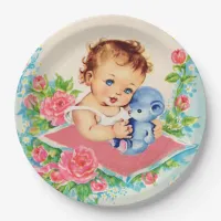 Vintage Baby Girl, baby shower Paper Plates