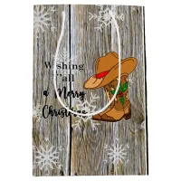 Christmas Festive Cowboy Boots and Hat Snowflakes Medium Gift Bag