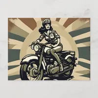 Vintage Motorcycle Woman Postcard