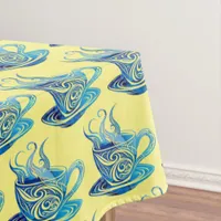 Artistic Blue Coffee Cup with Swirling Patterns Tablecloth