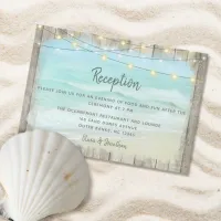 Rustic Beach Wood String Lights Wedding Reception Enclosure Card