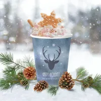 Deer Antlers Silhouette & Snowflakes Blue ID861 Paper Cups