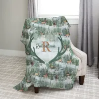 Monogram Winter Woodland Deer Fleece Blanket