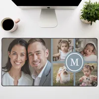 Custom 5 Photo Collage Dusty Blue Family Desk Mat