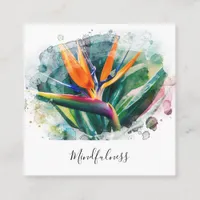 *~*  Watercolor AP10 Flower Bird of Paradise QR 2 Square Business Card