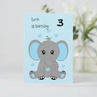 Cute baby elephant in blue, boys birthday  invitation