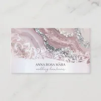 *~* Pink Silver White Ornate QR Agate  AP66 Luxe Business Card