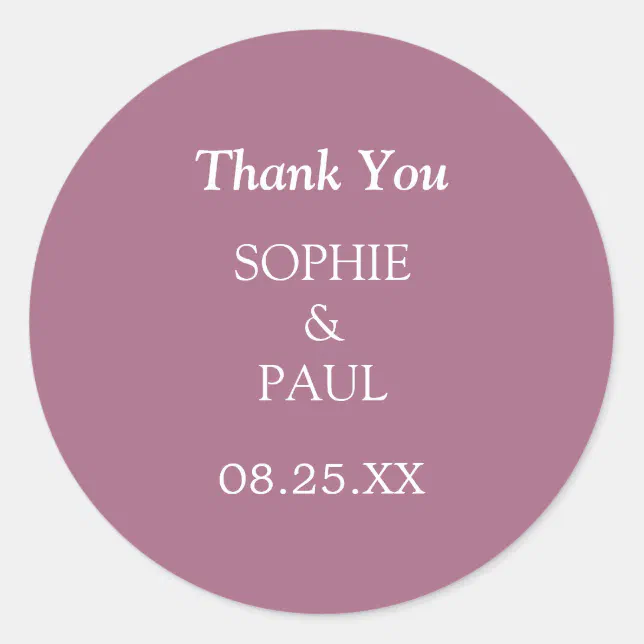 Elegant Mauve Wedding Thank You Sticker