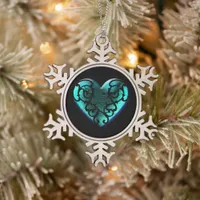 Filigree Goth Ice Blue Heart Snowflake Pewter Christmas Ornament