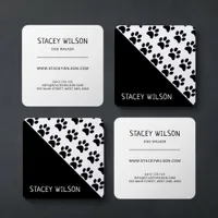 Modern Black And White Dog Walker Or Pet Groomer Square Business Card