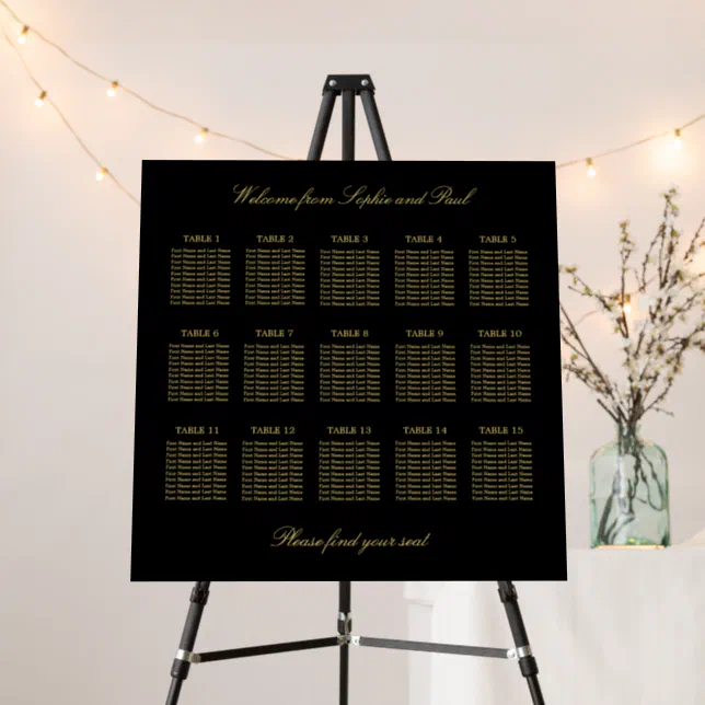 Black Golden Beige 15 Table Seating Chart Foam Board