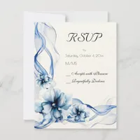 Elegant Dusty Blue Navy  Flowers Wedding  RSVP Card