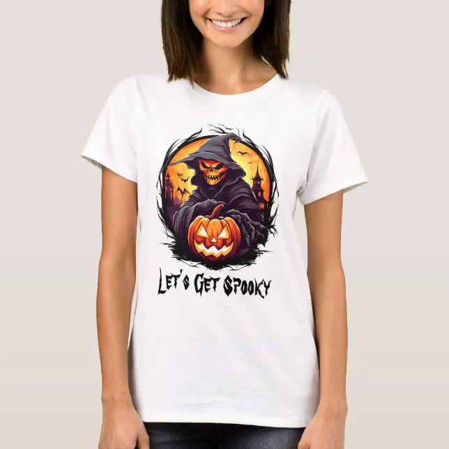 Spooky Ghost with Pumpkin | Halloween T-Shirt