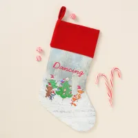 Cartoon Animals Dancing Around the Christmas Tree Christmas Stocking