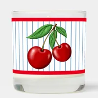 Red Cherries Design on Blue Stripes Scented Candle