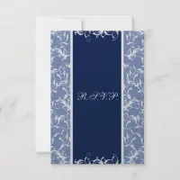 chic damask navy wedding RSVP Standard 3.5 x 5