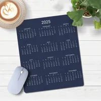 2025 Modern Minimalist Navy Blue Calendar Mouse Pad