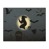 the flying witch halloween scene wood wall art