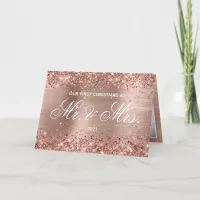 Rose Gold Our First Christmas as Mr. and Mrs. Holiday Card