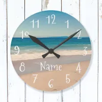 Blue Teal Sandy Beach Scenic Photo Round Clock