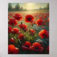 Pretty Red Poppy Field on a Summer Day Poster