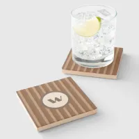 Country-Style Brown Striped Monogram Stone Coaster