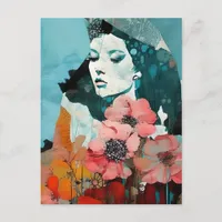 Woman and Flowers Abstract Collage Postcard